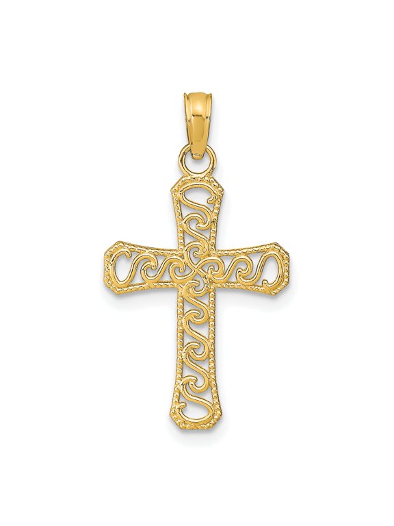 Fancy Cross Pendant in 10K Yellow Gold, 20mm