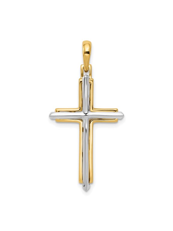 Fancy Cross Pendant in 14K Two-Tone Gold