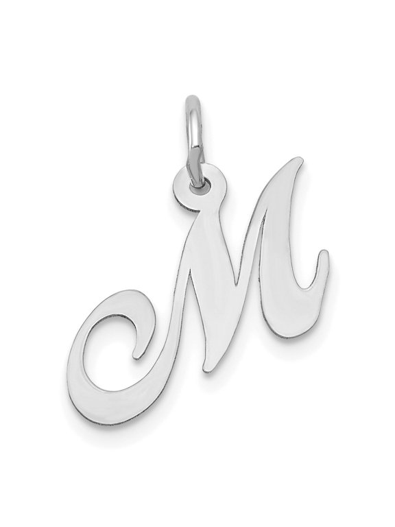 Fancy Script Letter M Initial Charm in 14K White Gold