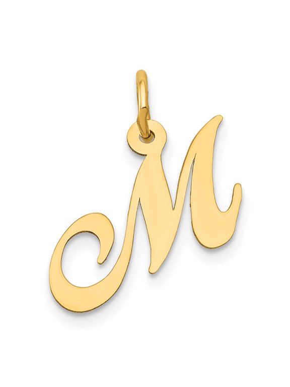 Fancy Script Letter M Initial Charm in 14K Yellow Gold
