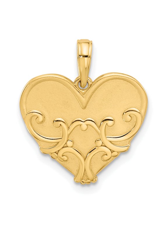 Fancy Scrolled Heart Charm in 14K Yellow Gold