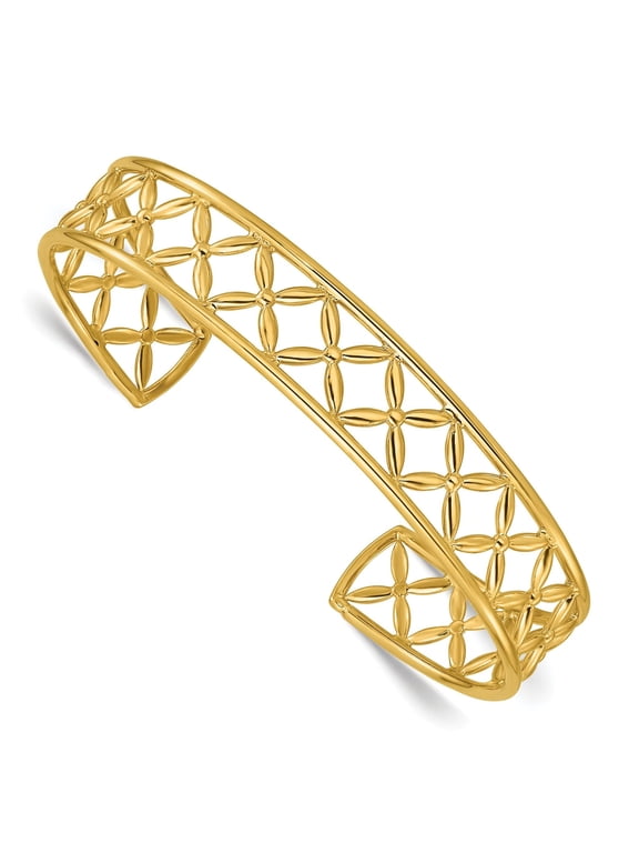 Flexible Fancy Cuff Bangle in 14K Yellow Gold, 11mm