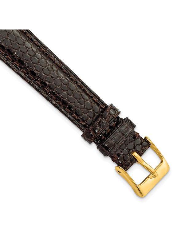 Genuine Lizard Leather Watch Band with Gold-Tone Buckle, 16mm