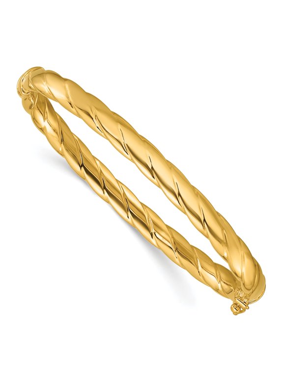 Grooved Hinged Bangle Bracelet in 14K Yellow Gold