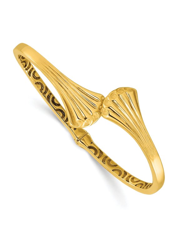 Grooved Hinged Cuff Bangle in 14K Yellow Gold