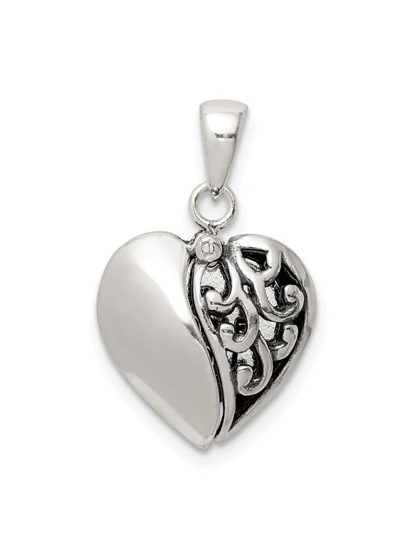 I Love You Scroll Heart Locket Pendant in Sterling Silver