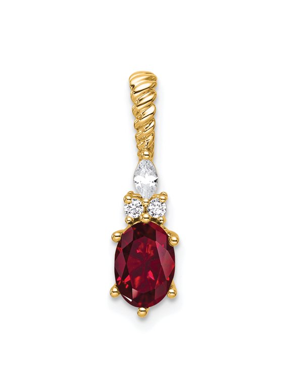 Lab-Created Ruby & Diamond Twisted Chain Slide in 14K Yellow Gold (0.087 carat tw.)
