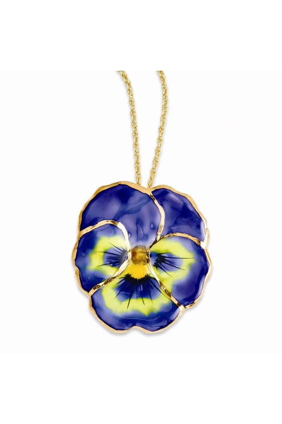 Sophia Jewelers Lacquered Pansy Pendant Necklace with Gold-Tone Elegance