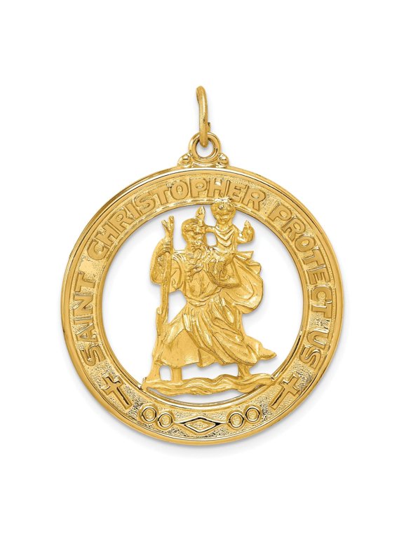 Large Cut-Out St. Christopher Medal Pendant in 14K Yellow Gold