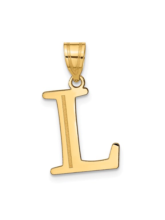 Large Etched Letter L Initial Pendant in 10K Yellow Gold