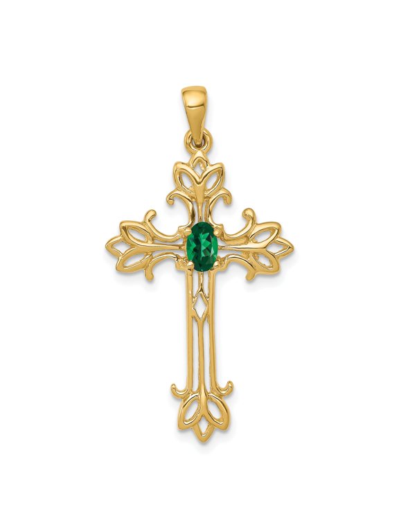 Mount St. Helens Fancy Cross Pendant in 10K Yellow Gold, Lab-Created (0.3 carat)