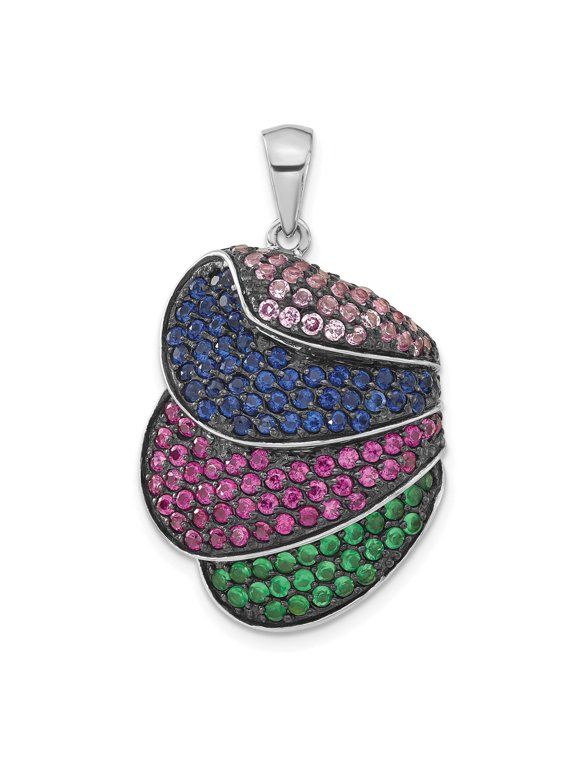 Multi-Color Glass & Lab-Created Ruby Pendant in Sterling Silver
