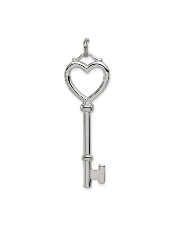 Open Heart Key Pendant in Sterling Silver, Large