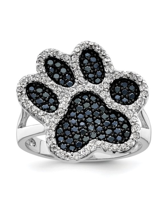 Paw Print Cubic Zirconia Ring in Sterling Silver, Silver-Tone Finish