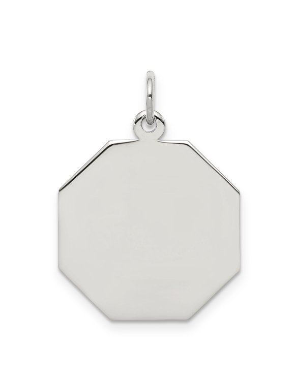 Polished & Satin Engravable Octagon Disc Charm in Sterling Silver