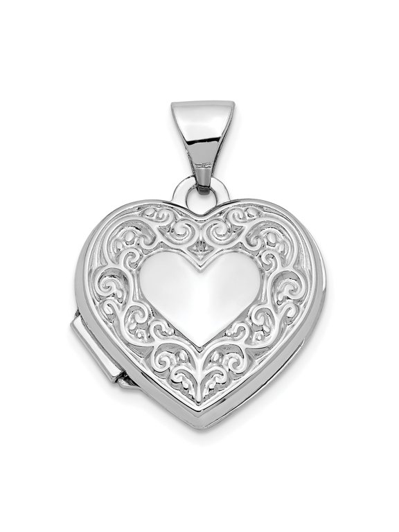 Polished Scroll Heart Locket in 10K White Gold