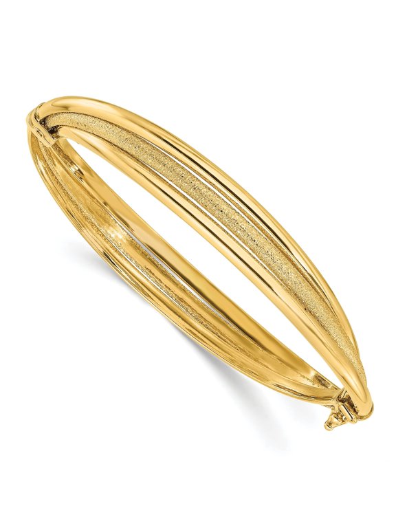 Polished & Textured Hinged Bangle in 14K Yellow Gold, 7 inch