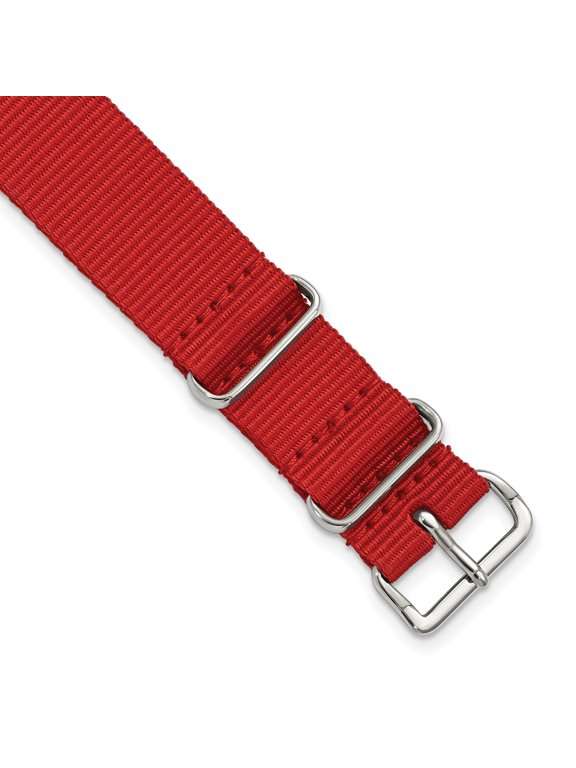 Red Military G10 Nylon Watch Band with Silver-Tone Buckle, 20mm