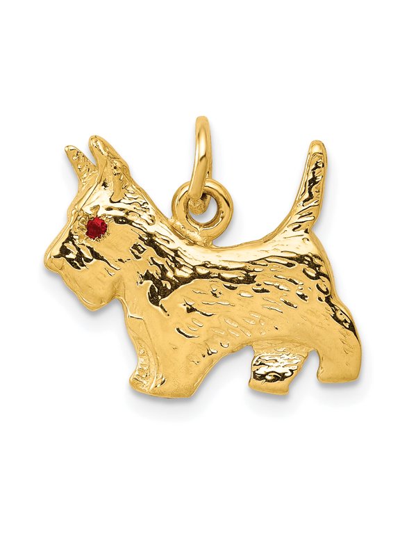 Ruby Eye Scottie Dog Charm in 14K Yellow Gold (0.01 carat)
