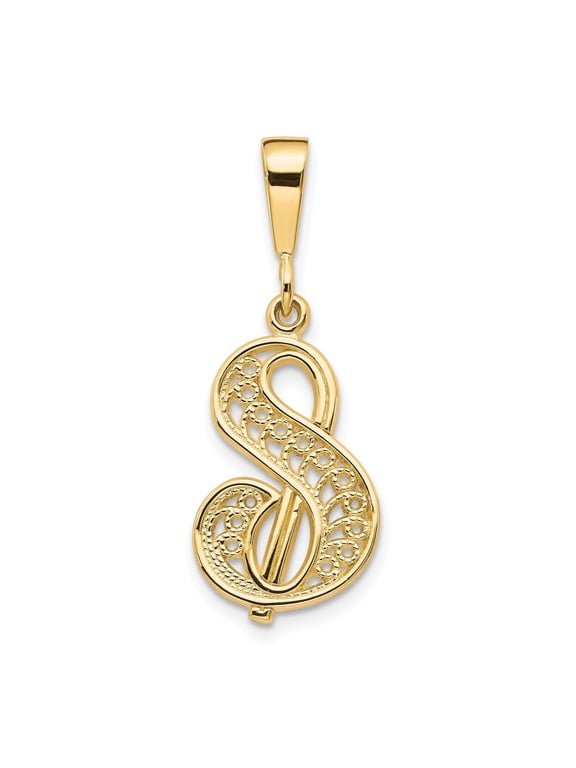 Script Filigree Letter S Initial Pendant in 14K Yellow Gold