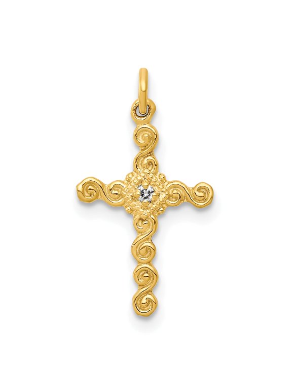 Small Diamond Cross Charm in 10K Yellow Gold (.01 carat tw.)