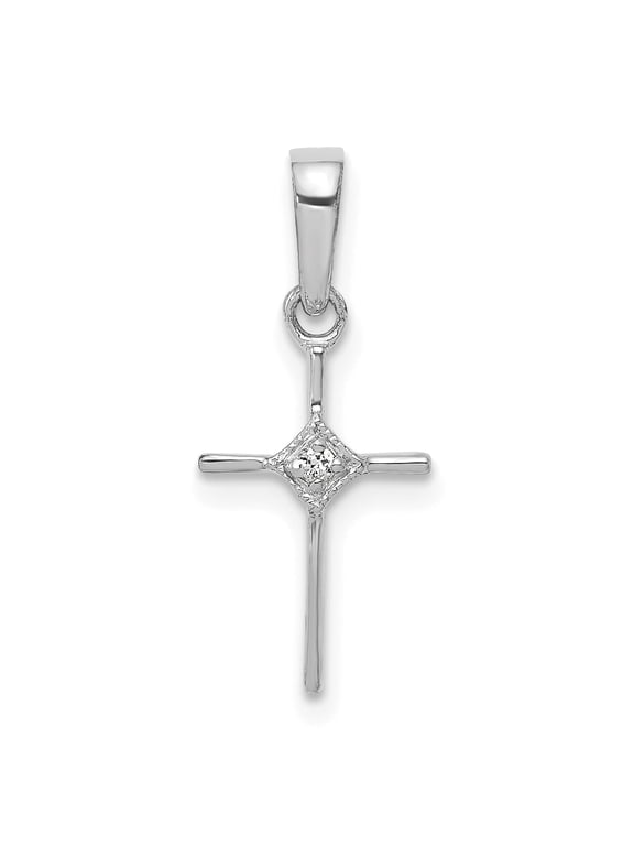 Small Diamond Cross Pendant in 10K White Gold (.01 carat tw.)
