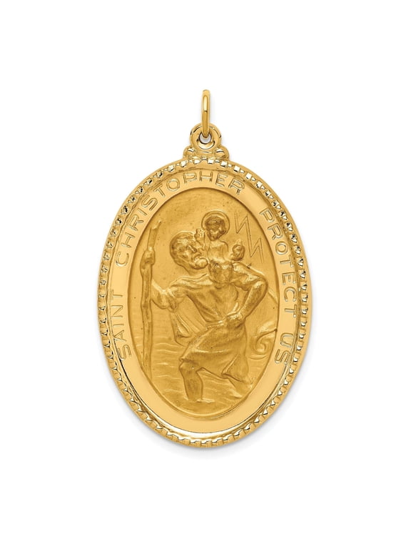 St. Christopher Medal Oval Pendant in 14K Yellow Gold