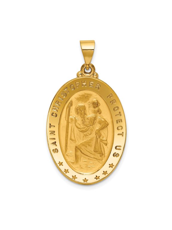 St. Christopher Medal Oval Pendant in 18K Yellow Gold