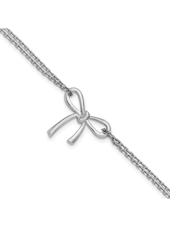 Sterling Silver RH-plated Polished Two-strand Bow Bracelet, 7.5 Inch