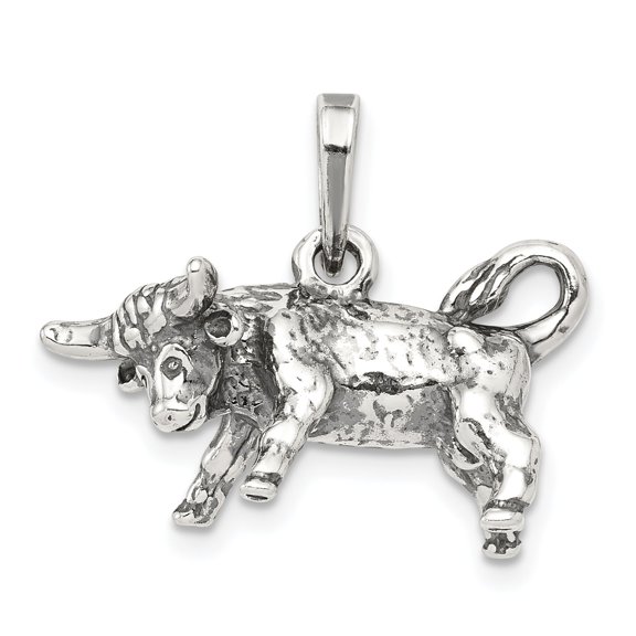 Sophia Jewelers Taurus Zodiac Pendant in Antiqued Sterling Silver