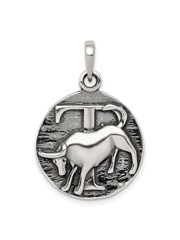 Taurus Zodiac Pendant in Sterling Silver, Antique Finish