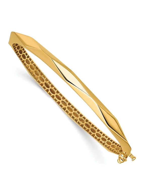 Textured Fancy Hinged Bangle in 14K Yellow Gold, 7.5 inch