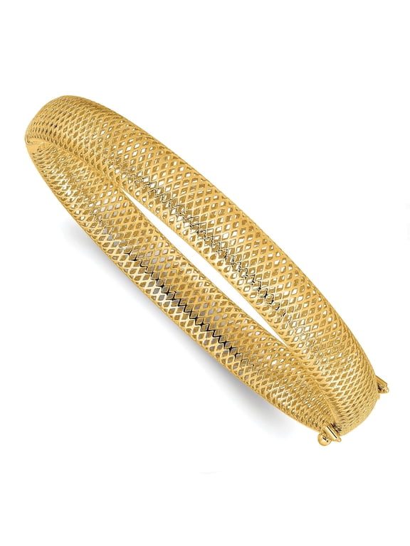 Textured Hinged Bangle Bracelet in 14K Yellow Gold, 7 inch