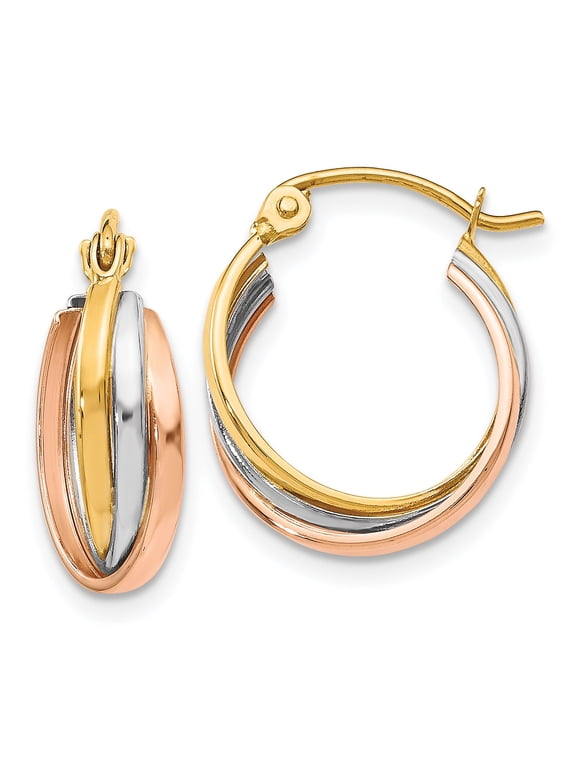 Tri-Color Textured Hoop Earrings in 10K Gold