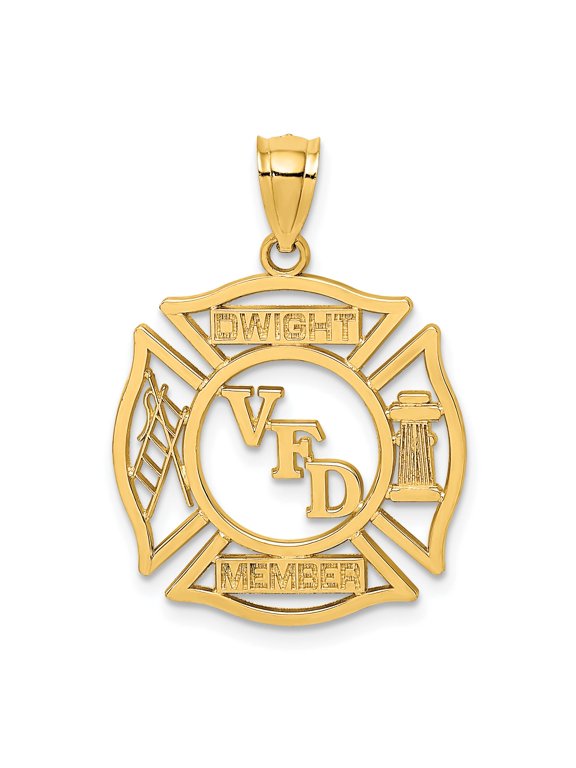 Volunteer Fire Department Shield Charm in 14K Yellow Gold