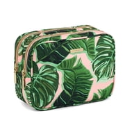 Sophia Joy Dual Zipper Compartment Travel Makeup & Accessory Organizer in Pink & Green Whimsy Palm Fashion Pattern with Signature Gold Hardware