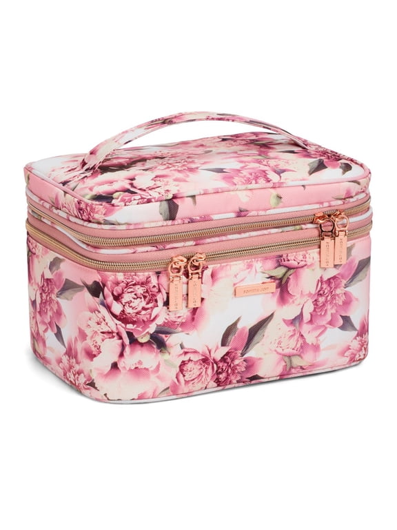 Pink Floral Double Zip Train Case