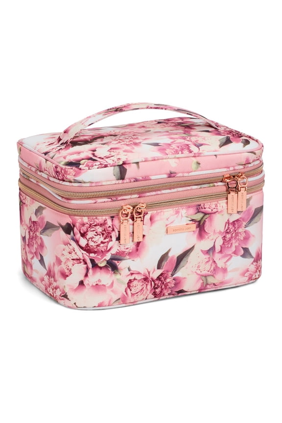 Pink Floral Double Zip Train Case