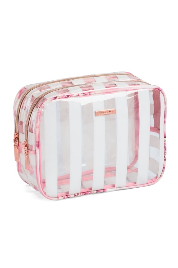Pink and White Clear Double Zip Organizer