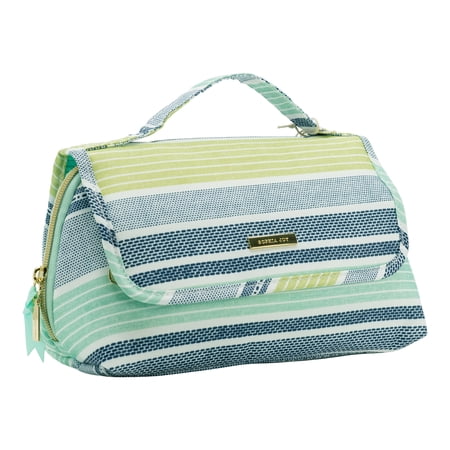 Sophia Joy Teal & Lime Travel Cosmetic Makeup & Accessories Valet with Fold-Over Pockets, Top Carrying Handle & Signature Gold Hardware