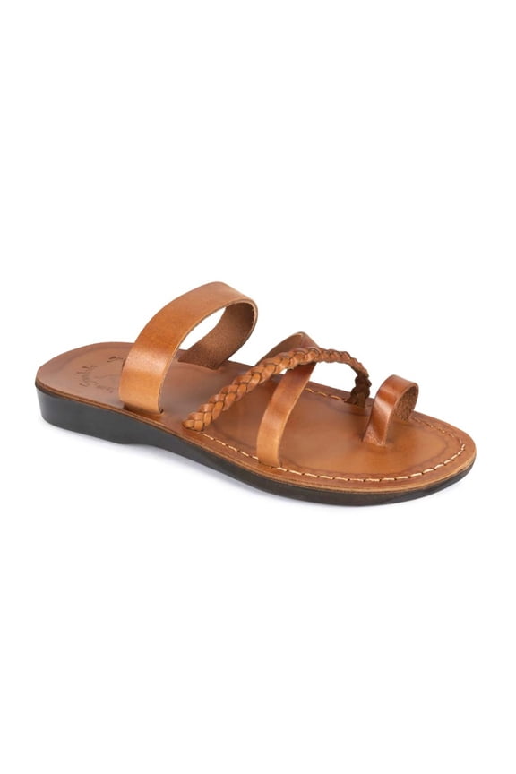 Jerusalem Sandals Sophia - Leather Braided Flat Sandal -Women Sandals-40-Honey