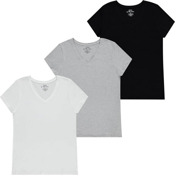 Sophia by Mia Olivia Women's Tailored Fit Short-Sleeve V-Neck T-Shirt, Pack of 3 Fashion Essential- Value Trio Versatile Styling Options for Professionals, Students and Moms. Black, White, Grey