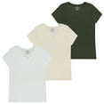 thumbnail image 1 of Sophia by Mia Olivia Women's Tailored Fit Short-Sleeve V-Neck T-Shirt, Pack of 3 Fashion Essential- Value Trio Versatile Styling Options for Professionals, Students and Moms -White, Beige, Olive., 1 of 10