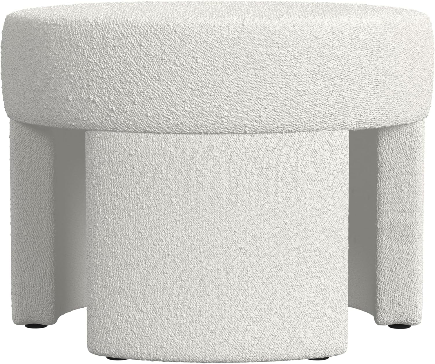Sophia Cream Boucle Round Ottoman with Soft Plush Fabric