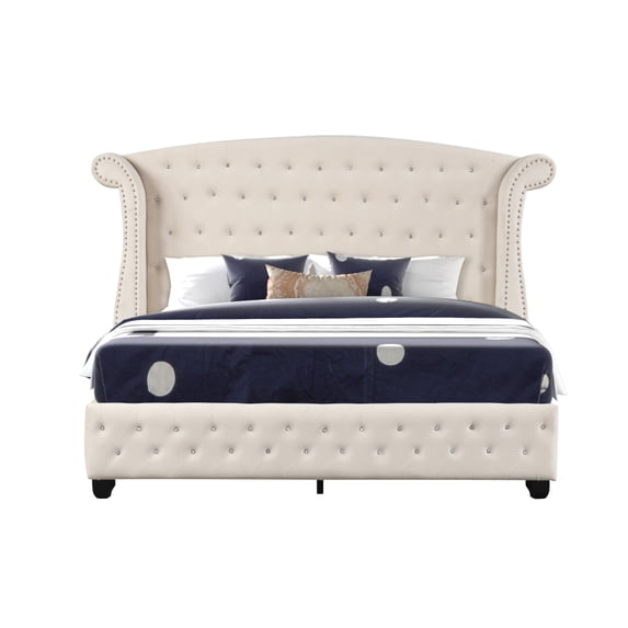 Sophia Modern Style Crystal Tufted Queen Bed Made with Wood