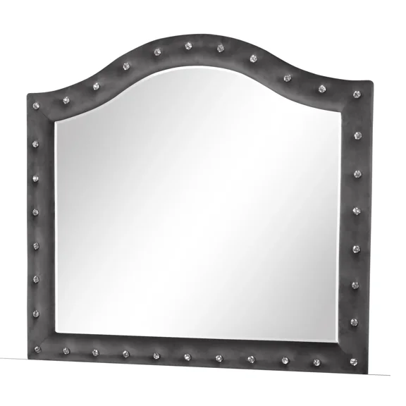 Sophia Modern Style Crystal Tufted Upholstery Mirror finished with Velvet Fabric made with Wood in Gray (INCLUDES MIRROR ONLY) same as G150108608 (NJ inventory)