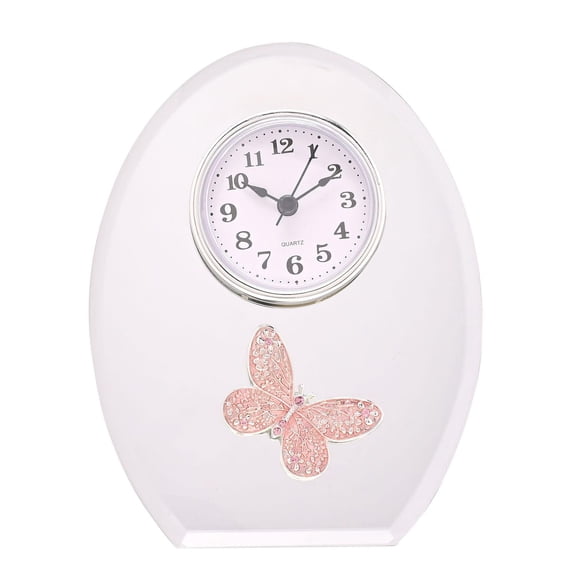 Sophia Pink Butterfly Glass Mantel Clock