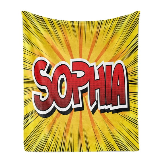 Sophia Soft Flannel Fleece Throw Blanket, Most Popular Girls` Given Names in Western World Retro Comic, Cozy Plush for Indoor and Outdoor Use, 60" x 80", Yellow Red and Black, by Ambesonne