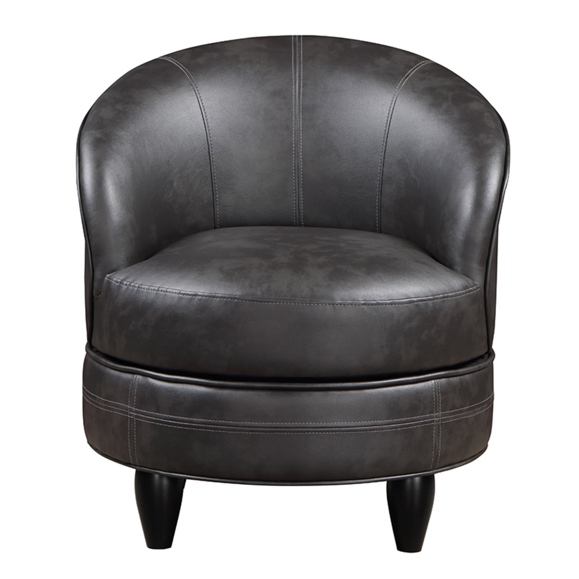 Sophia Compact Swivel Barrel Chair in Dark Gray Faux Leather