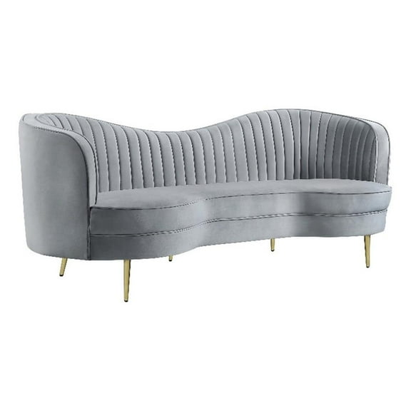 Sophia Upholstered Sofa with Camel Back Grey and Gold